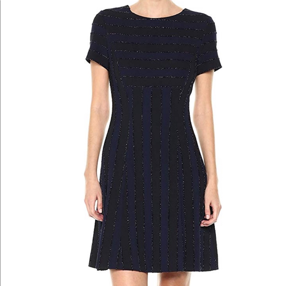 Tahari Sparkle Metallic Stripe Fit Flare Dress 4